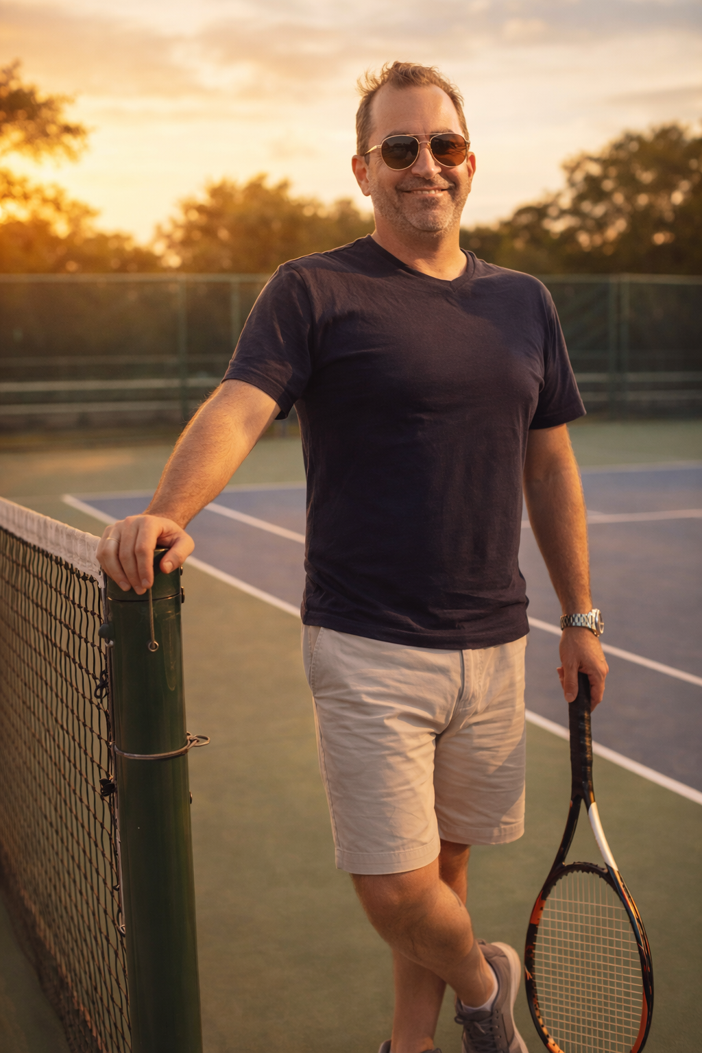 Anders Hvide on court at sunset
